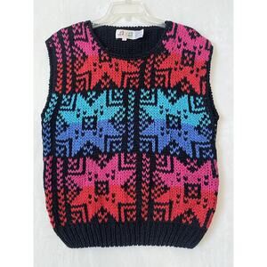 Vintage 90s RICKI Division of Miss Erika Sweater Vest Bright Colorful Sz L KOREA